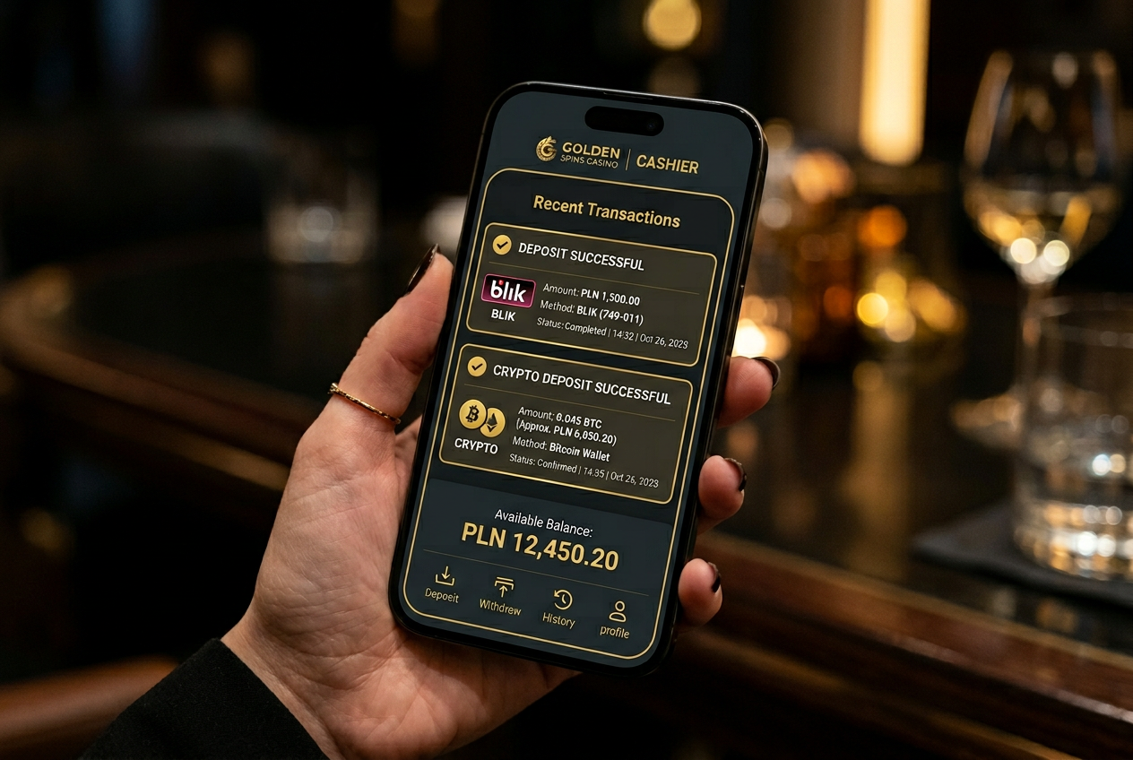 Smartfon z powiadomieniem o szybkiej wypłacie z kasyna za pomocą BLIK i krypto