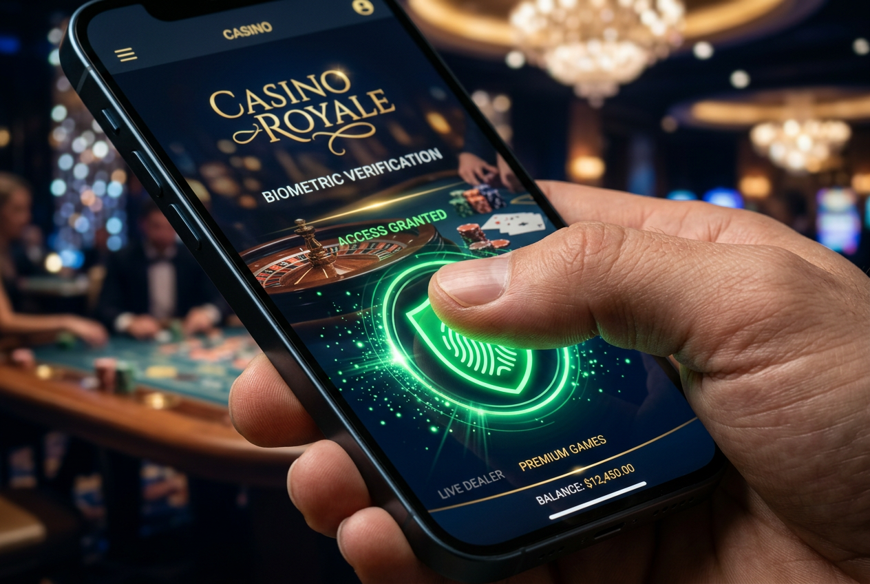 Interfejs aplikacji MuchBetter z widocznym systemem biometrycznym na smartfonie