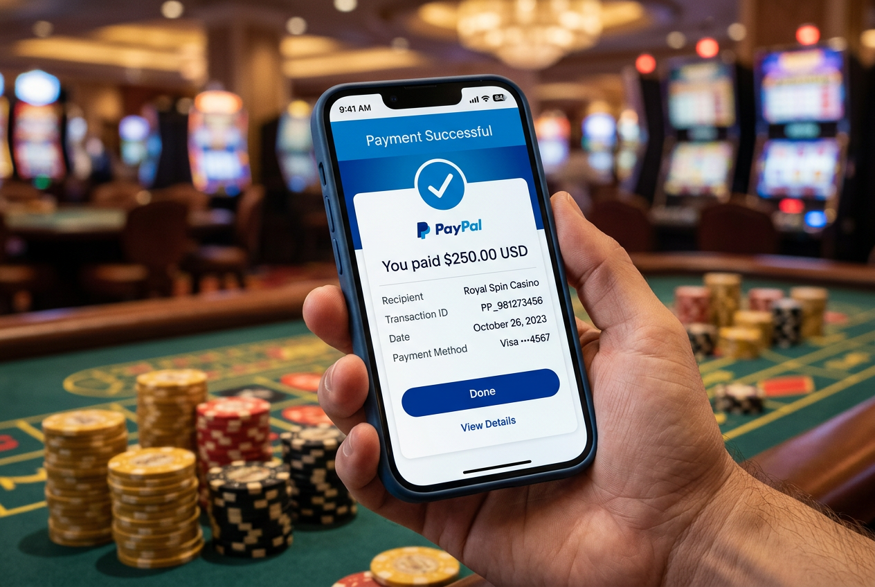 Bezpieczna transakcja PayPal w nowoczesnym interfejsie kasyna online