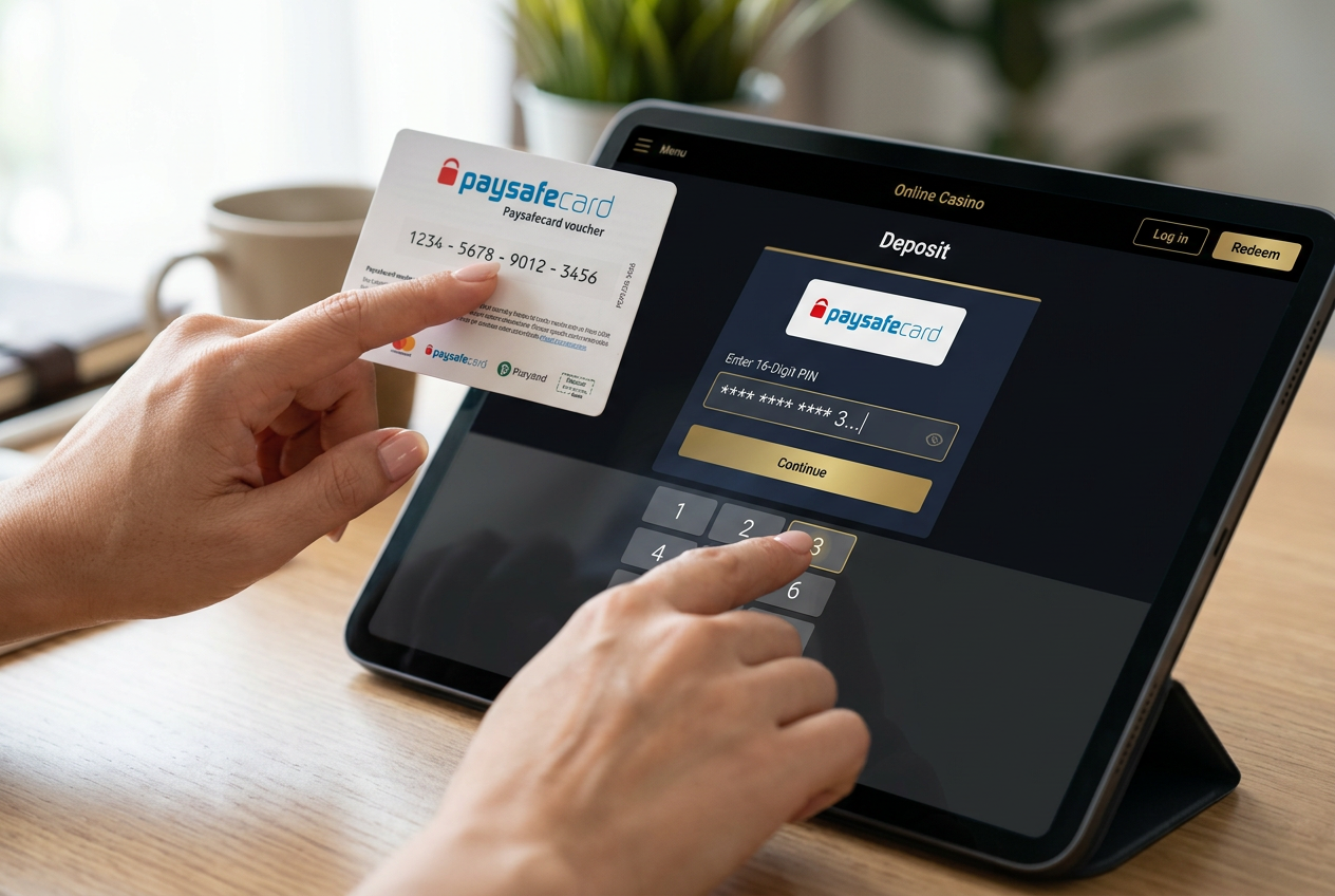 User entering a paysafecard PIN at an online casino cashier