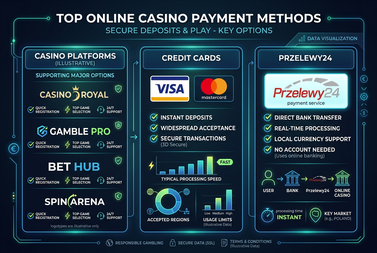 Ranking najlepszych kasyn z Przelewy24 2026 - nowoczesna infografika